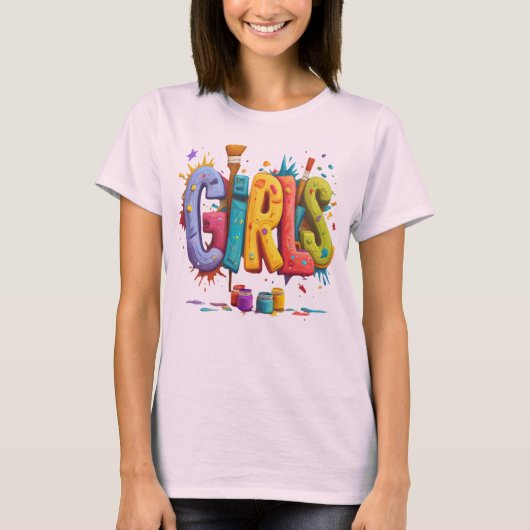 Colorful Girls Graffiti Art Graphic T-Shirt (Vorderseite)