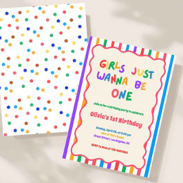 Colorful Girls Just Wanna Be One Birthday Einladung