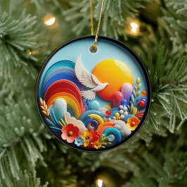 Colorful Glass Abstract Dove Rainbow Garden Keramik Ornament