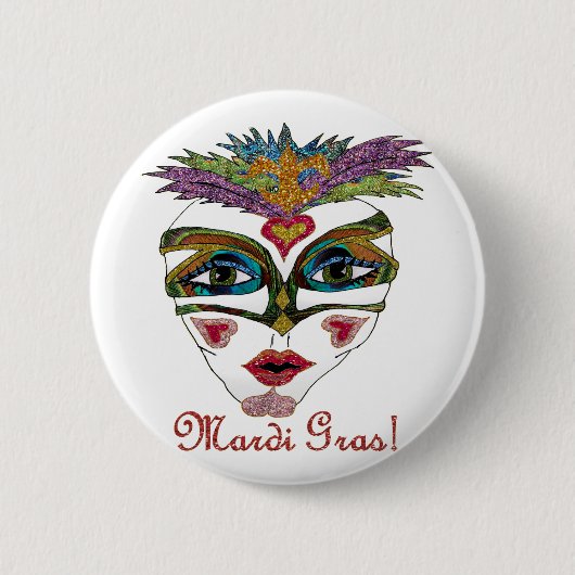 Colorful Glitter Feather Mask Button (Vorderseite)