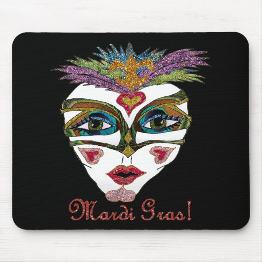 Colorful Glitter Feather Mask Mousepad (Vorne)