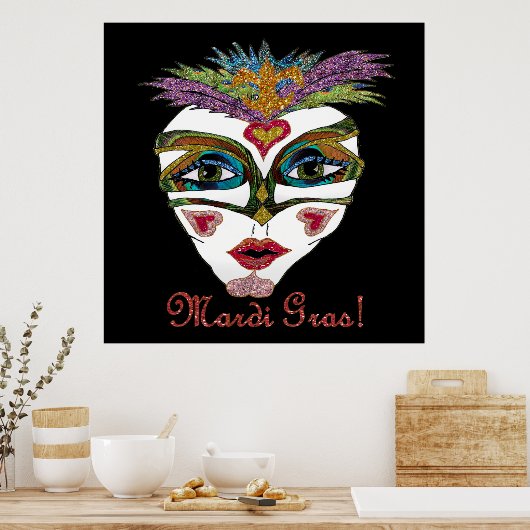 Colorful Glitter Feather Mask Poster (Küche)