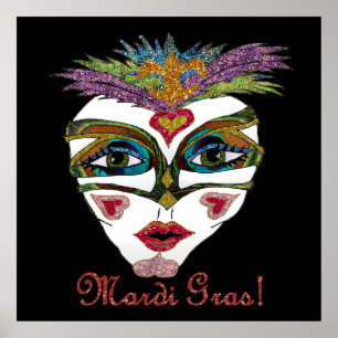 Colorful Glitter Feather Mask Poster
