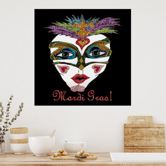 Colorful Glitter Feather Mask Poster (Küche)