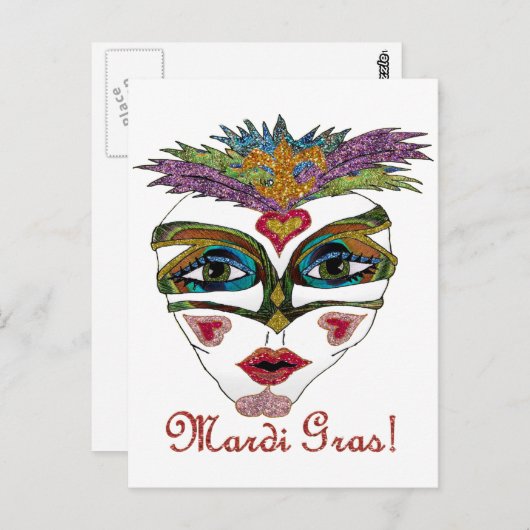 Colorful Glitter Feather Mask Postkarte (Vorne/Hinten)