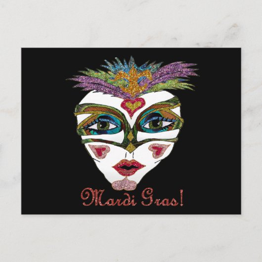 Colorful Glitter Feather Mask Postkarte (Vorderseite)