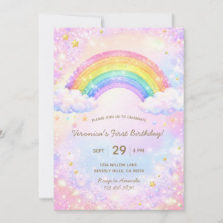 Colorful Glitter Rainbow Girl Birthday Party Einladung