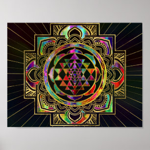 Colorful Gold gerahmt Sri Yantra Sri Chakra Poster
