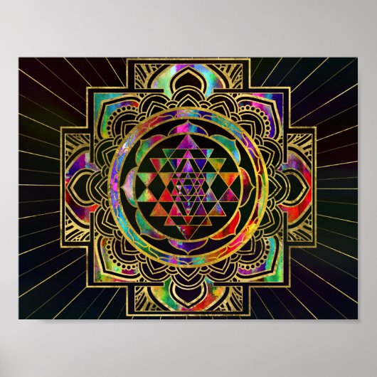 Colorful Gold gerahmt Sri Yantra Sri Chakra Poster (Vorne)