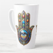Colorful Gold Hamsa w/ Blue Speckle Third Eye Milchtasse (Linke Ecke)