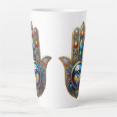 Colorful Gold Hamsa w/ Blue Speckle Third Eye Milchtasse (Vorderseite)
