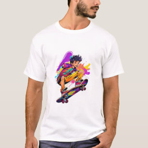 Colorful Graffiti Illustration Skateboarding Junge T-Shirt