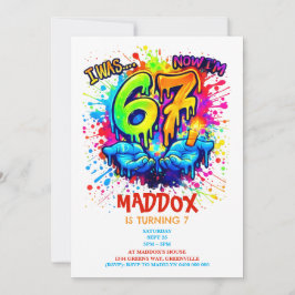 Colorful Graffiti Six Seven Kids Birthday Party Einladung