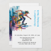 Colorful Graffiti Skateboarder Birthday Bash Einladung (Vorne/Hinten)