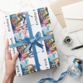 Colorful Graffiti Skateboarder Birthday Bash Geschenkpapier