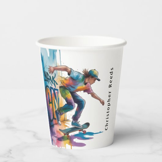 Colorful Graffiti Skateboarder Birthday Bash  Pappbecher (Rückseite)