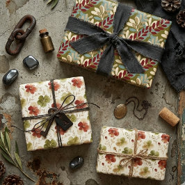 Colorful Green Red Floral Bloom Watercolor TMF26 Geschenkpapier Set