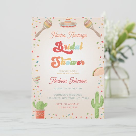 Colorful Groovy Fiesta Nacho Durchschnitliches Bra Einladung (Stehend Vorderseite)