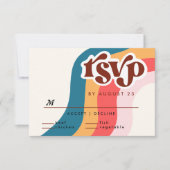 Colorful Groovy Retro 70er Wedding QR Code RSVP Karte (Vorderseite)
