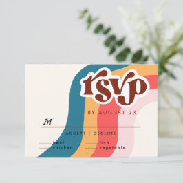 Colorful Groovy Retro 70er Wedding QR Code RSVP Karte