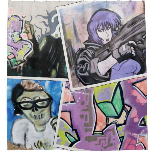 Colorful Grungy Street Art Collage Duschvorhang (Vorderseite)