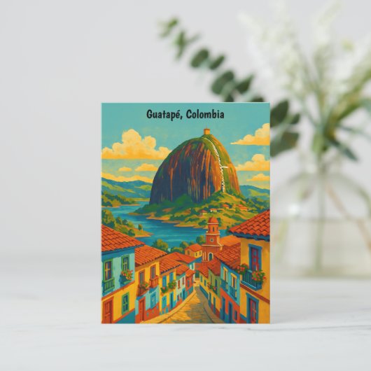 Colorful Guatape El Penol Rock Colombia Postkarte (Stehend Vorderseite)