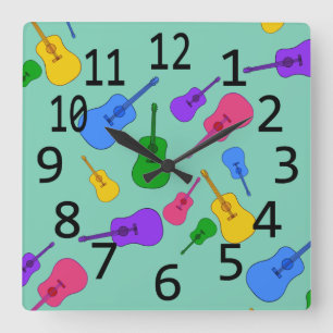 Colorful Guitar Collage in Colors Wall Clocks Quadratische Wanduhr