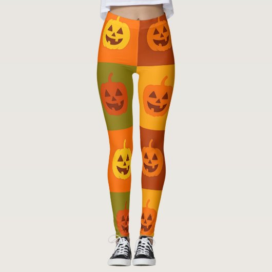 Colorful Halloween Pumpkin Grid Leggings (Vorderseite)