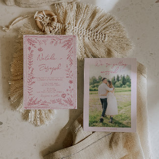 Colorful Hand Drawn Floral Garden Photo Wedding Einladung