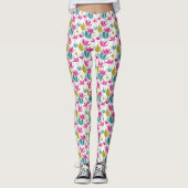 Colorful Hand-Painted Leaf Print Leggings (Vorderseite)