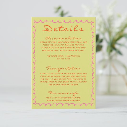 Colorful Hand Written Pinstripes Wedding Details Begleitkarte (Stehend Vorderseite)