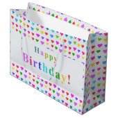 Colorful Happy Birthday and Flirty Hearts Große Geschenktüte (Vorderseite Schrägansicht)
