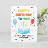 Colorful Happy Birthday Card with Balloons & Cake Einladung (Stehend Vorderseite)