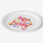 Colorful Happy Birthday Floral & Butterfly Party Pappteller (Schrägansicht)