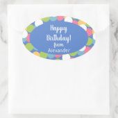 Colorful Happy Birthday from Name Blue Ovaler Aufkleber (Tasche)