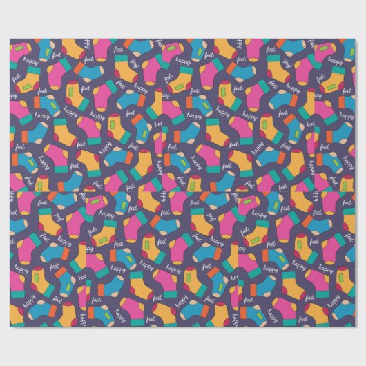 Colorful Happy Feet Socks Pattern Geschenkpapier (Flach)
