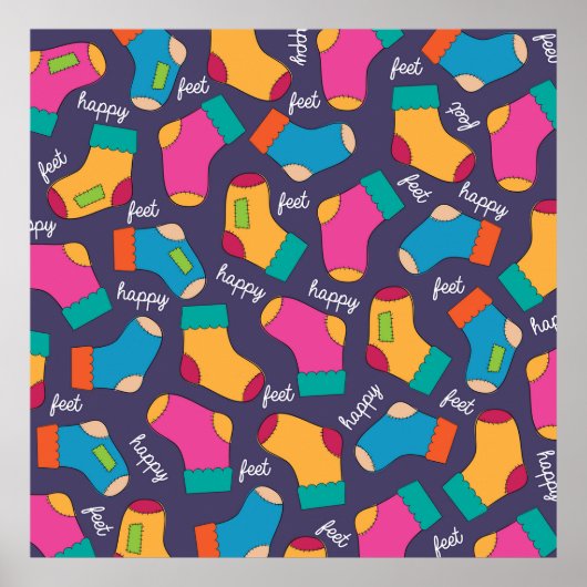Colorful Happy Feet Socks Pattern Poster (Vorne)