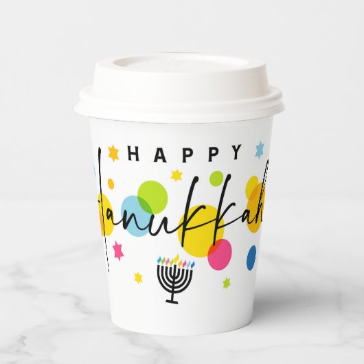 Colorful Happy Hanukkah Pappbecher (Links)