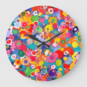 Colorful Happy Little Circles Original Artwork Große Wanduhr