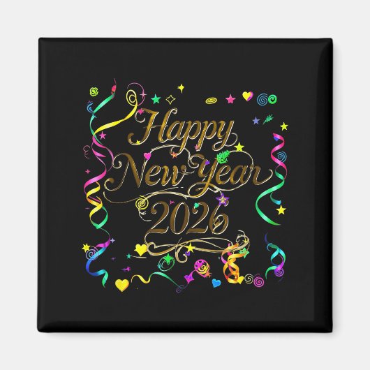 Colorful Happy New Year 2026 Celebration Tygraphy  Magnet (Vorne)