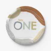 Colorful Happy One First Birthday boy Paper Plate Pappteller (Vorderseite)