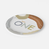 Colorful Happy One First Birthday boy Paper Plate Pappteller (Schrägansicht)