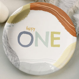 Colorful Happy One First Birthday boy Paper Plate Pappteller