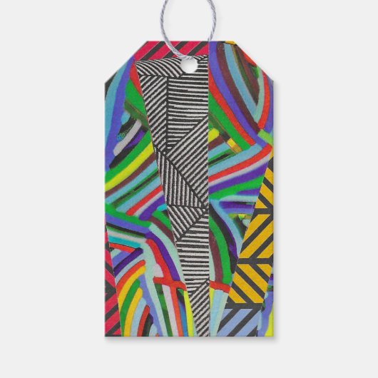 colorful hatches and herringbone collage  geschenkanhänger (Vorderseite)