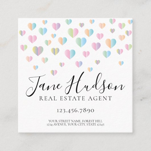 Colorful Heart Speckles Business Card Quadratische Visitenkarte (Vorderseite)