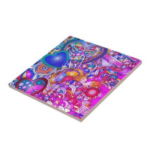 Colorful Hearts and Flowers Abstract Art Fliese (Seite)