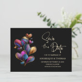 Colorful Hearts Wedding Save the Date (Stehend Vorderseite)