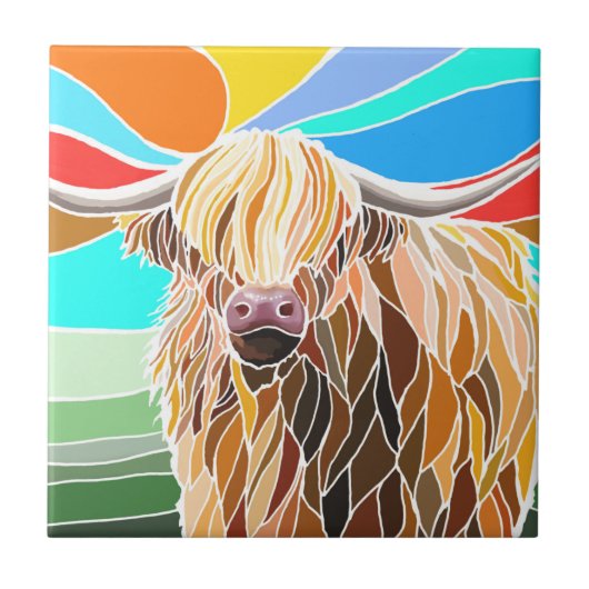 Colorful Highland Cow Fliese (Vorderseite)