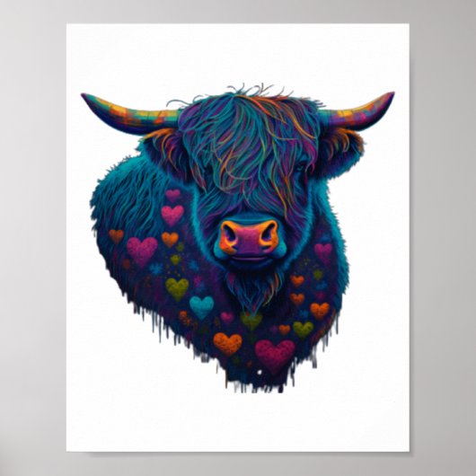 Colorful Highland Cow Valentines Day Farm Cow 2 Poster (Vorne)