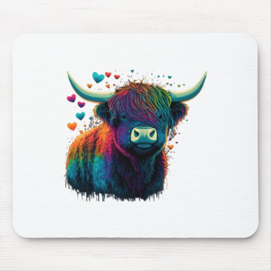 Colorful Highland Cow Valentines Day Farm Cow Mousepad (Vorne)